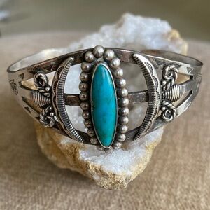 Vintage Sterling Stamped Turquoise Cuff